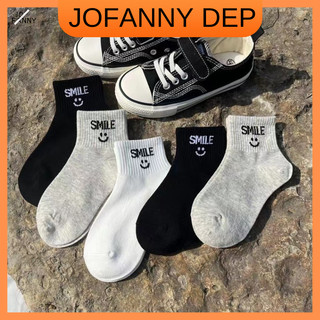 JOFANNY Vớ trẻ em hình mặt cười xám trắng đen dễ thương Thích hợp cho trẻ từ 3-6 tuổi