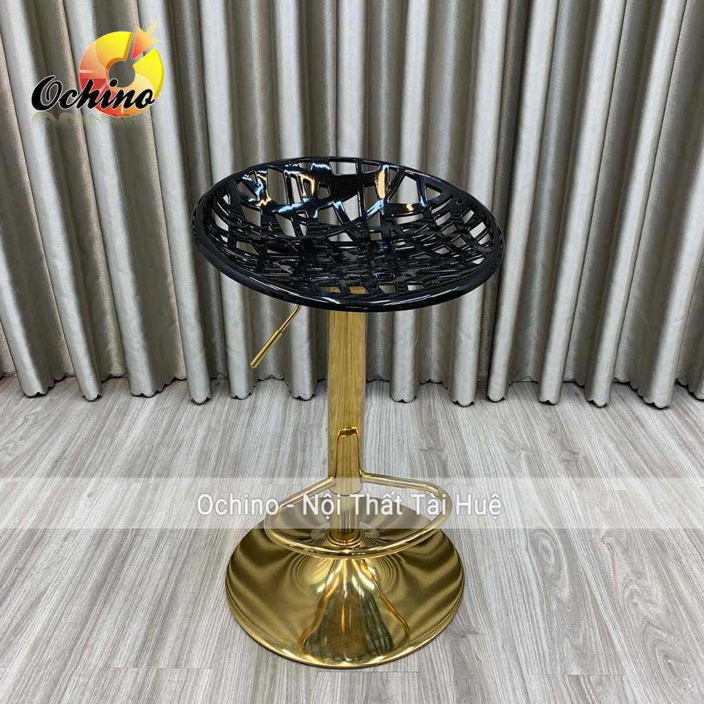 Ghế Makeup Chân Inox Mạ Vàng Tùy Chỉnh Độ Cao Từ 60-80Cm Mẫu Nhựa Lưới Đơn Giản (Hàng Có Sẵn)