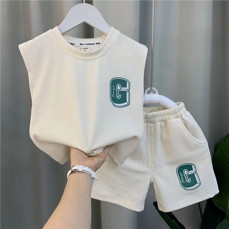 Bộ Sát Nách In Chữ G Chất Cotton Co Giãn 4C Cho Bé Trai, Bộ Ba Lỗ Đi Học - Đi Chơi Cực Xinh Cho Bé từ 8-27kg MINKYSUN