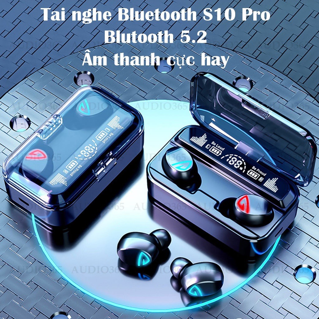 Tai nghe bluetooth không dây S10 Pro cao cấp, cảm ứng, hỗ trợ đàm thoại, nghe nhạc, kiêm sạc dự phòng chống nước