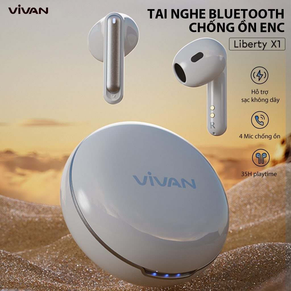 ai nghe bluetooth VIVAN Liberty X1 Trắng chống nước thiết kế tai nghe không dây bass mạnh đàm thoại trong rõ tích hợp mi