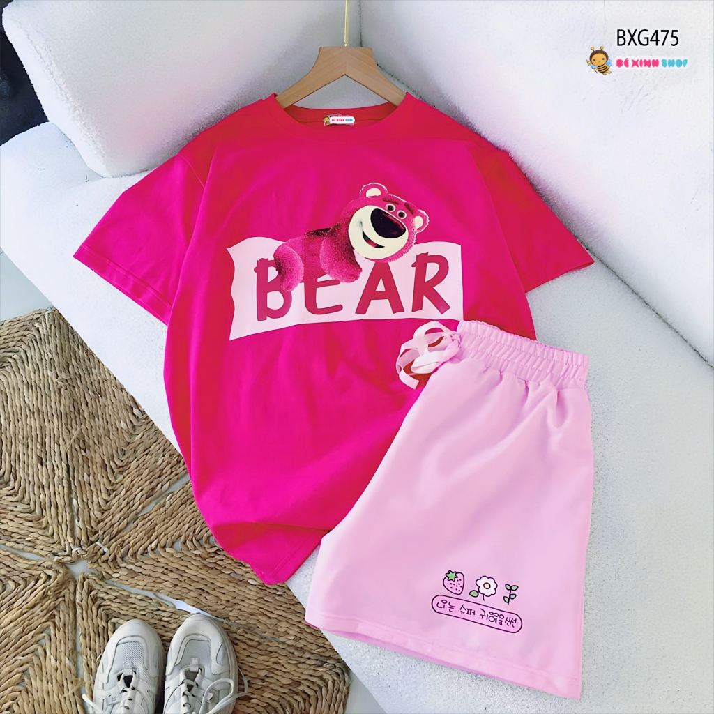 Đồ bộ Áo Gấu BEAR Quần Sort Dễ Thương Cho Mẹ & Bé Gái BXG475