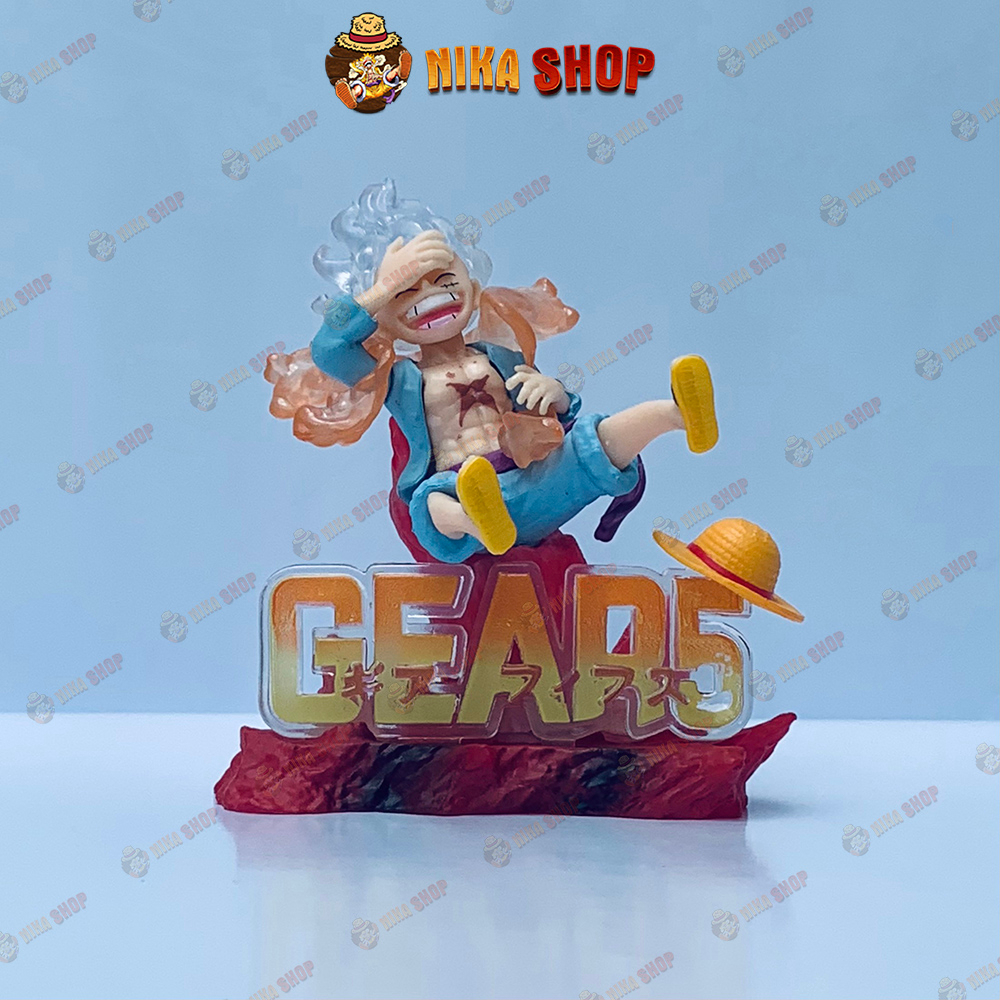 Mô hình One Piece Luffy Gear 5 Nika ngồi đế lửa, Nika Chibi, Mini Fullbox cao 14cm - Figure Onepiece Trang trí để bàn