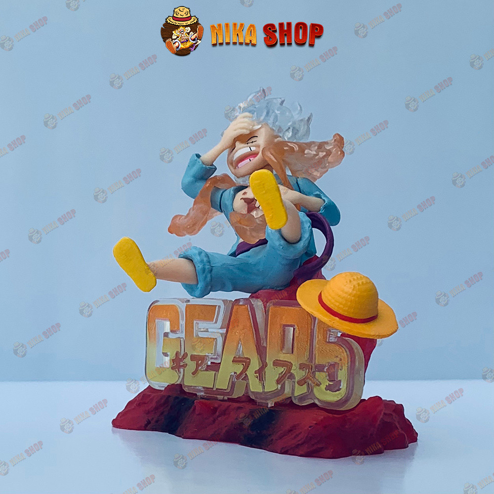 Mô hình One Piece Luffy Gear 5 Nika ngồi đế lửa, Nika Chibi, Mini Fullbox cao 14cm - Figure Onepiece Trang trí để bàn