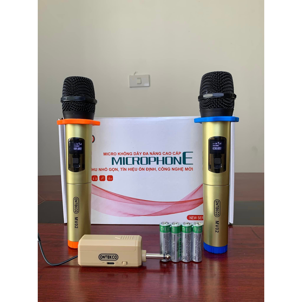 Bộ Micro đôi Karaoke chính hãng ONTEKCO MV02 / E6 vàng bảo hành 12 tháng - Míc chuyên hát karaoke