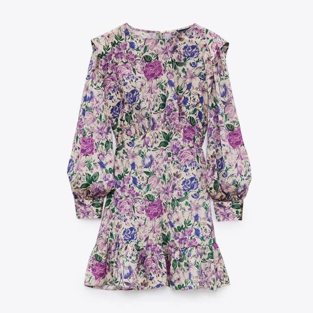 Váy hoa tím Zara auth canh sale, kèm ảnh thật