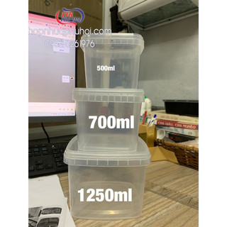 Hộp nhựa vuông 500ml 700ml 1250ml đựng kem, ghẹ ngâm tương, đông trùng nắp gài chốt