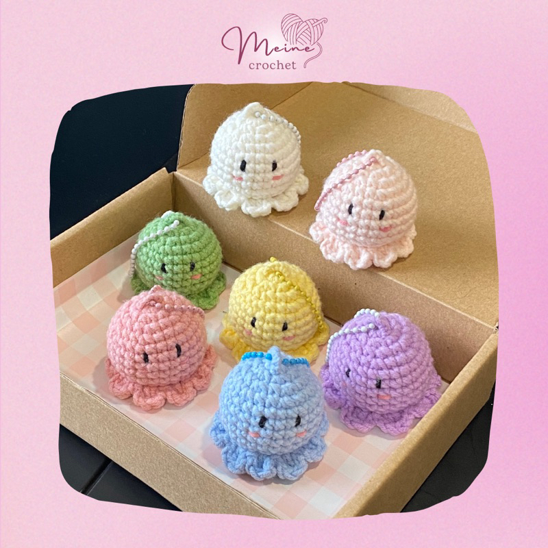 Móc khoá bạch tuộc mini làm bằng len - thành phẩm sẵn