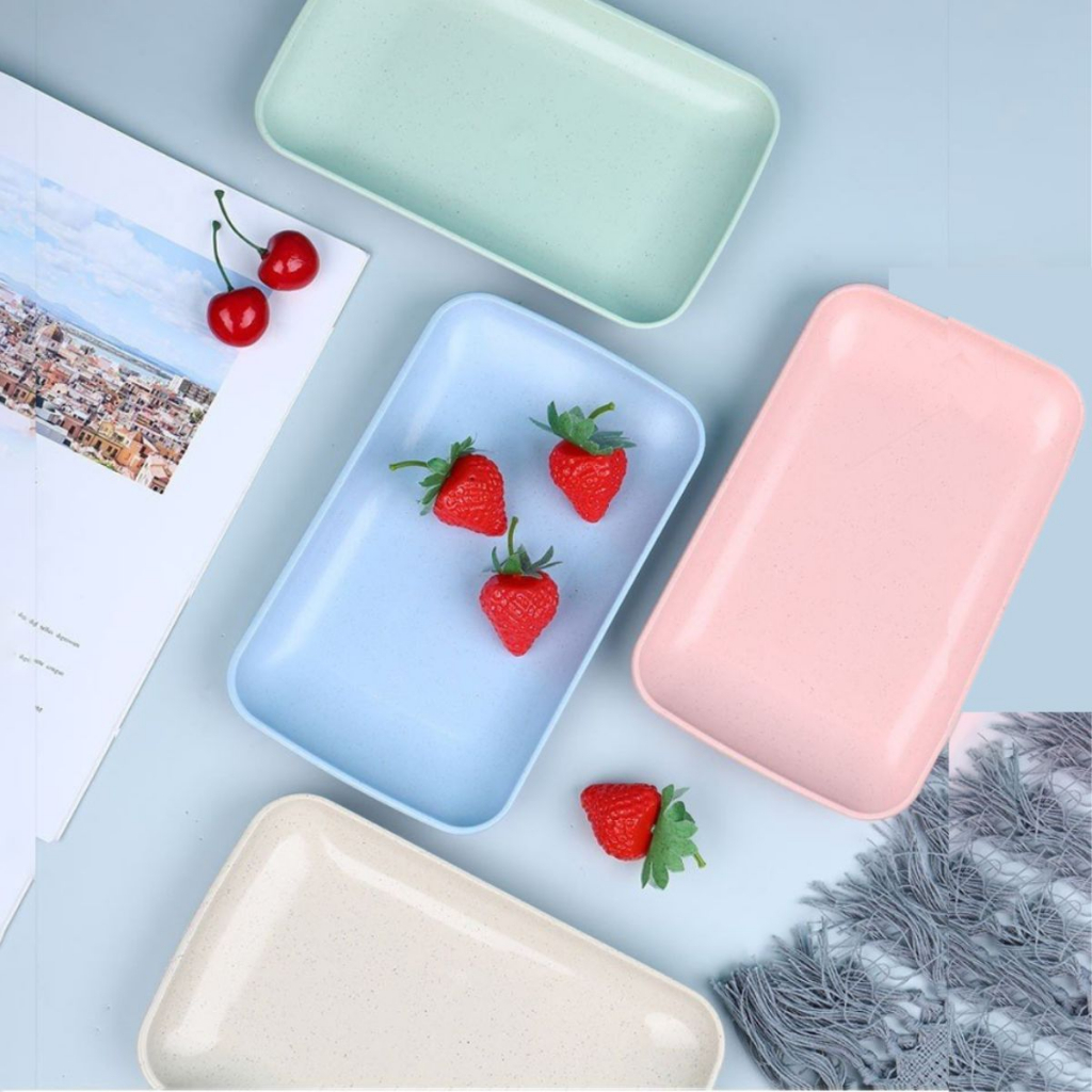 Đĩa chữ nhật làm từ nhựa lúa mạch, màu Pastel xinh đẹp