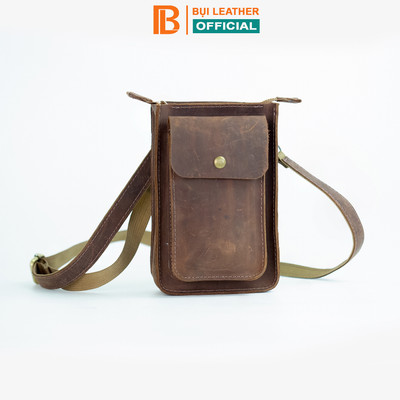 Túi đeo chéo nam da sáp ngựa điên Bụi Leather - DC115 cao cấp, bảo hành 12 tháng