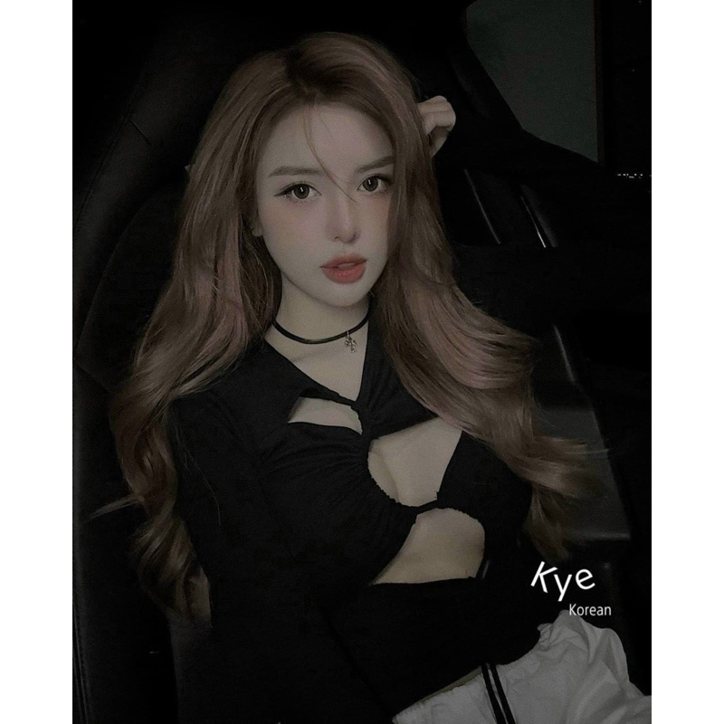 Áo thun dài tay dây quấn chéo eo, gomboutique77 Áo Croptop Khoét Đan Eo Tay dài 1oiii