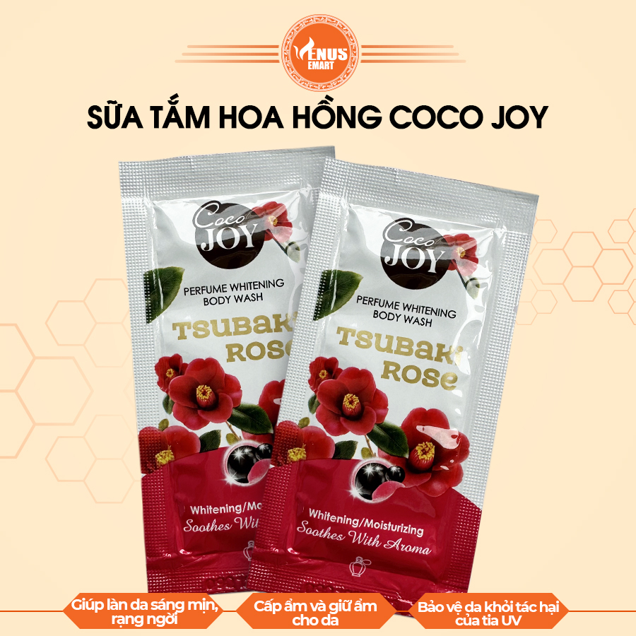 10 gói sữa tắm trắng da hương nước hoa Cocojoy - hoa hồng, protein ngọc trai Perfume whitening body wash VENUS EMART