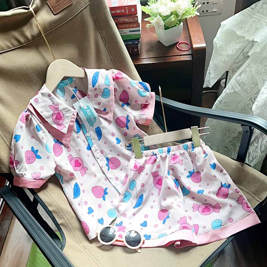 Bộ Pizama bé gái Lụa Mango Cao Cấp - Sét Mặc Nhà Cộc Tay Cho Bé Yêu