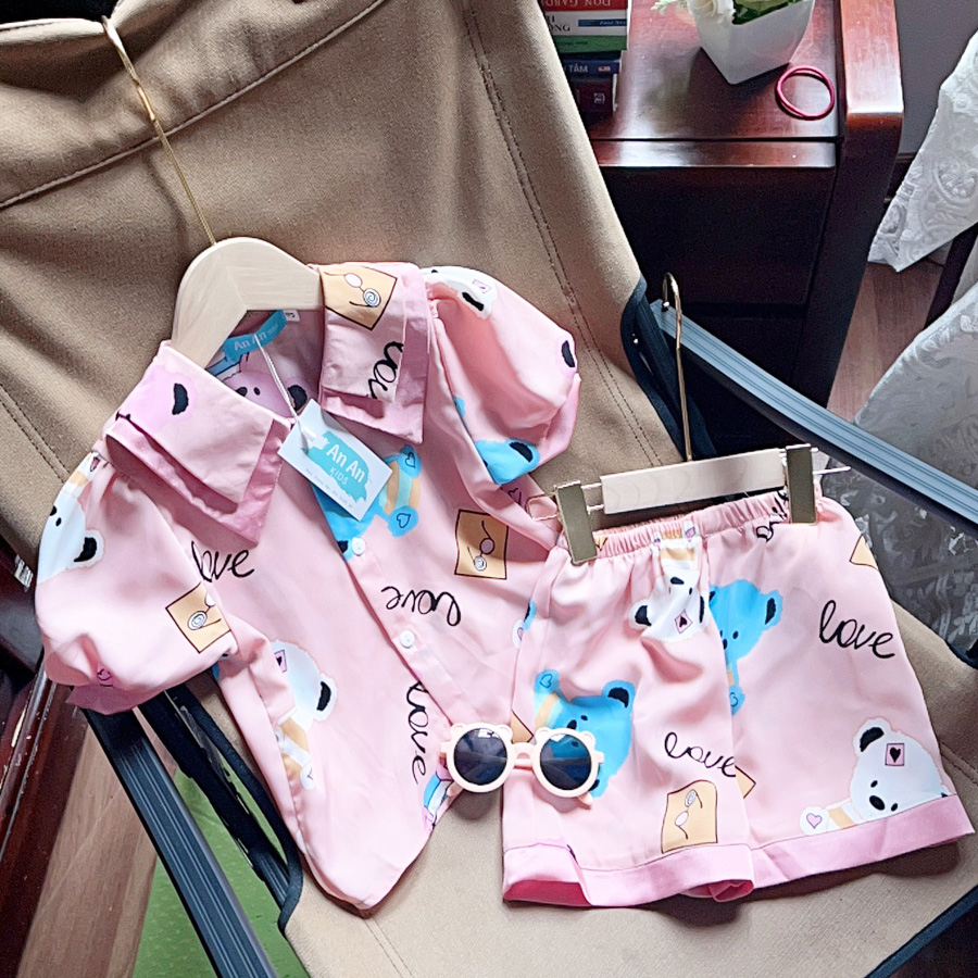 Bộ Pizama bé gái Lụa Mango Cao Cấp - Sét Mặc Nhà Cộc Tay Cho Bé Yêu