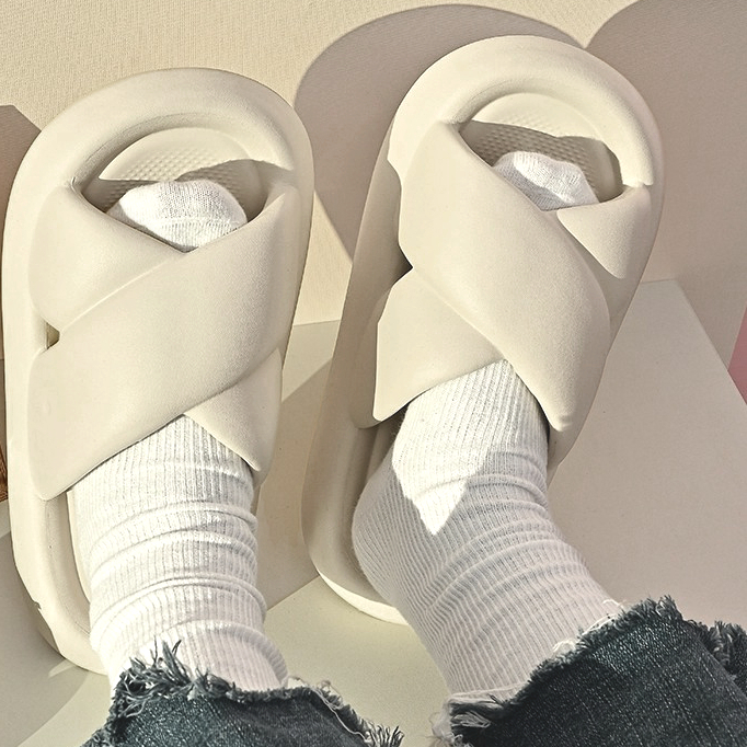 Dép bánh mì nam nữ, Dép quai chéo đế dày mùa hè Hàn Quốc, Siêu nhẹ chống trơn trượt