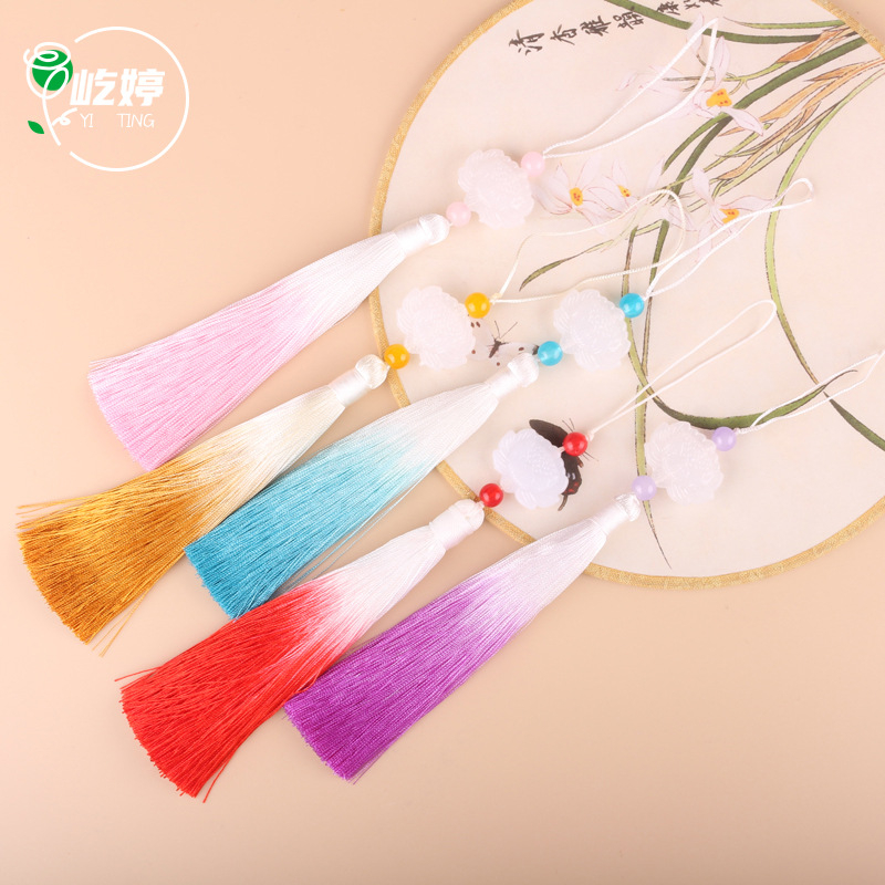 Tua rua cổ trang Ngọc bội hoa sen loang màu 13cm, Nguyên liệu làm trang sức cổ trang, Nguyên liệu diy