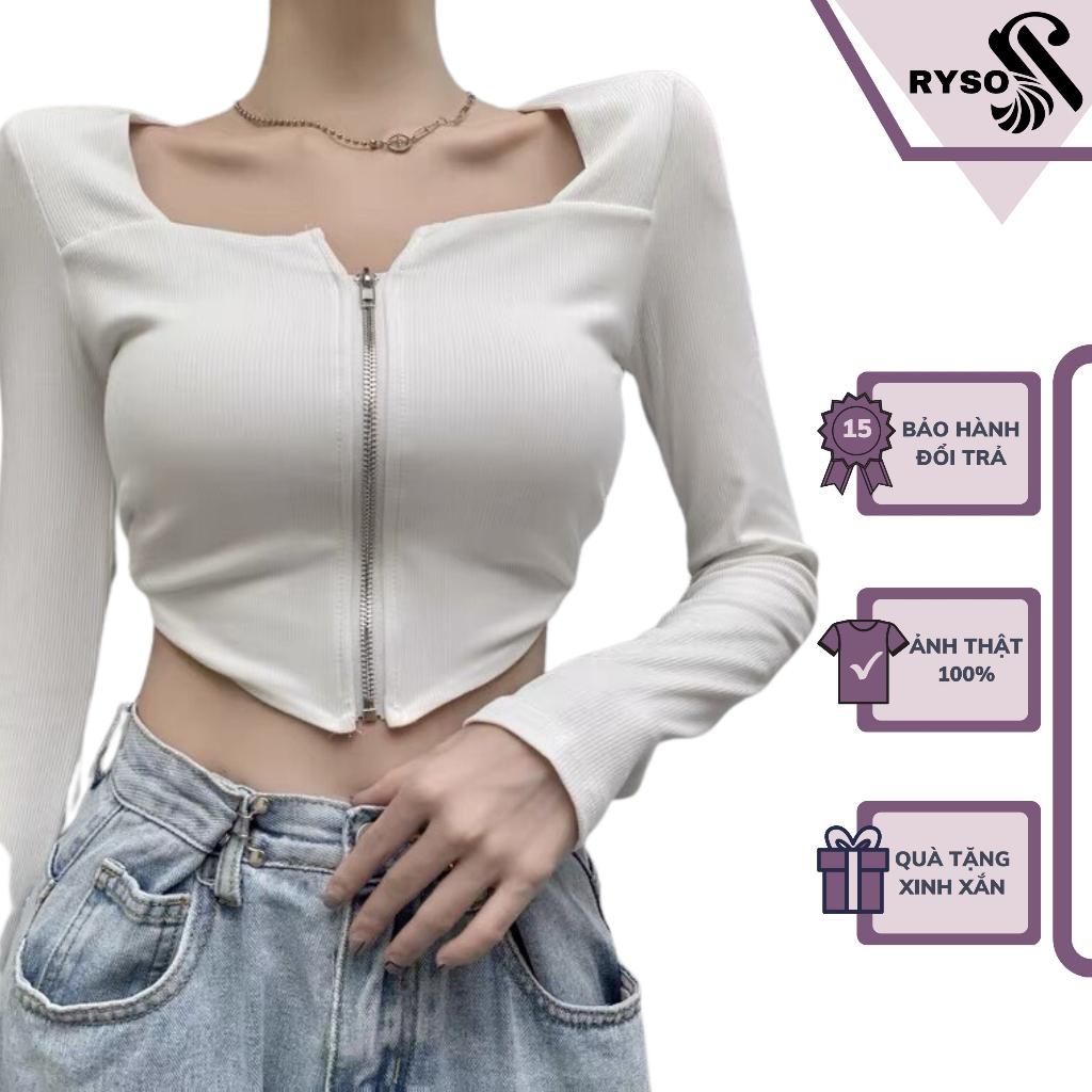 Áo Croptop Tay Dài Khoá Kéo Nữ Ôm Body RYSO FASHION Chất Thun Gân Dày Dặn