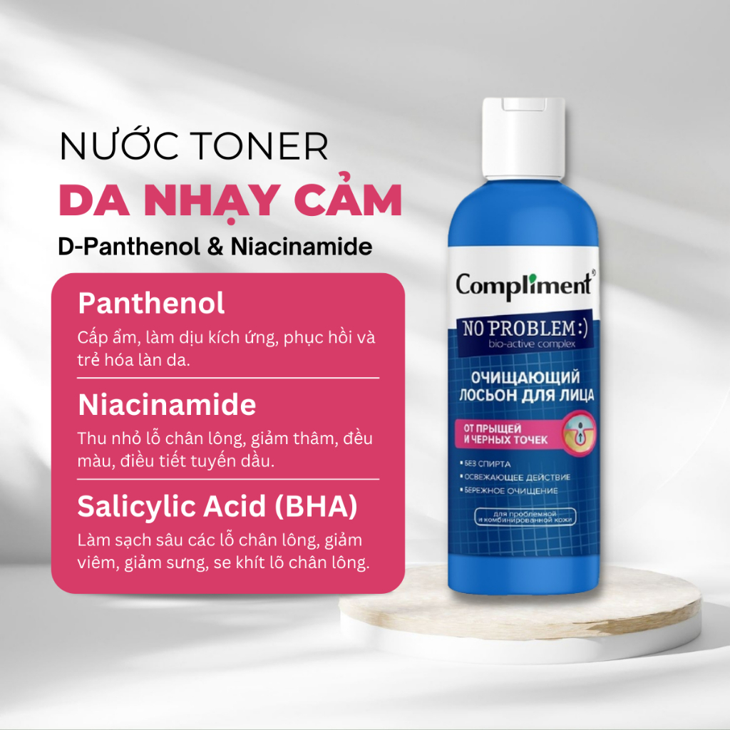 Toner Nước Hoa Hồng Bha Compliment No Problem Tonner Cân Bằng Da Dầu Mụn Làm Sạch Dưỡng Ẩm Da Khô Kiềm Dầu Mờ Thâm 200ml