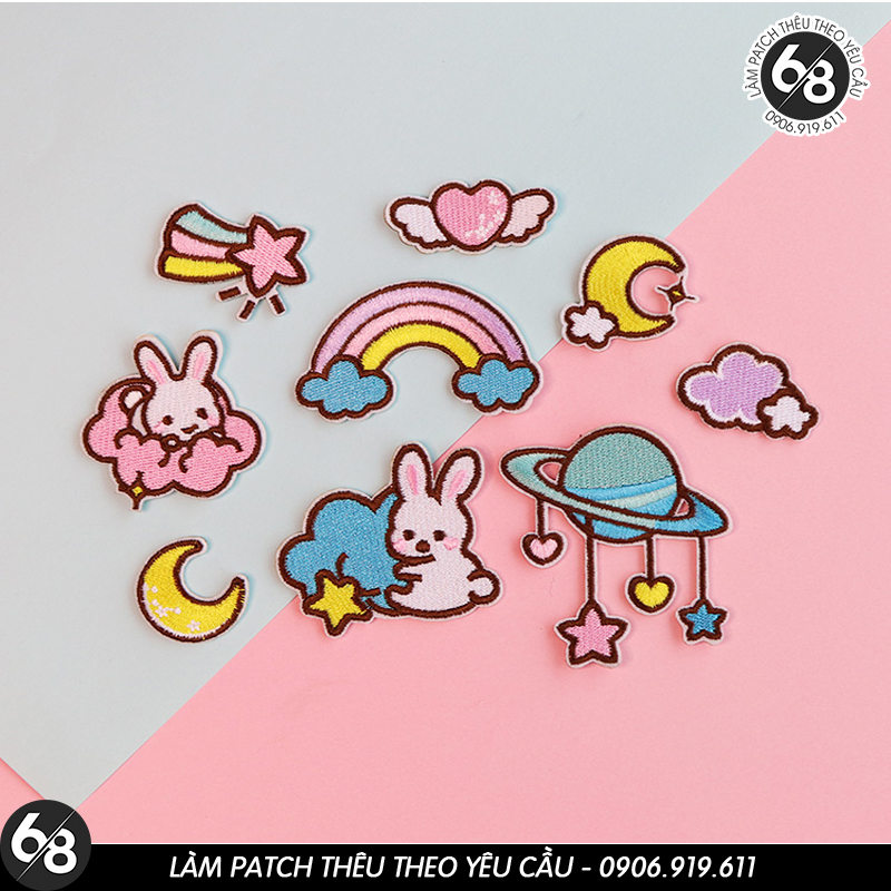 Sticker ủi nhiệt thêu logo hình động vật thỏ dễ thương huy hiệu dán DIY cute độc đáo - Patch ủi quần áo balo H95