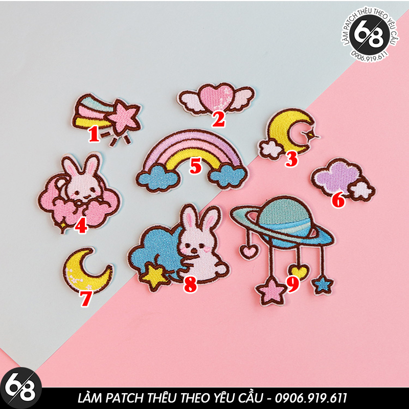 Sticker ủi nhiệt thêu logo hình động vật thỏ dễ thương huy hiệu dán DIY cute độc đáo - Patch ủi quần áo balo H95