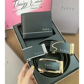 Set Ví nam kèm dây lưng nịt Fullbox Túi giấy hãng xịn sò Lv Versace Gc HM Pedro