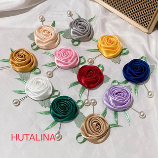 Hoa cài áo hoa hồng mix nơ - hutalina