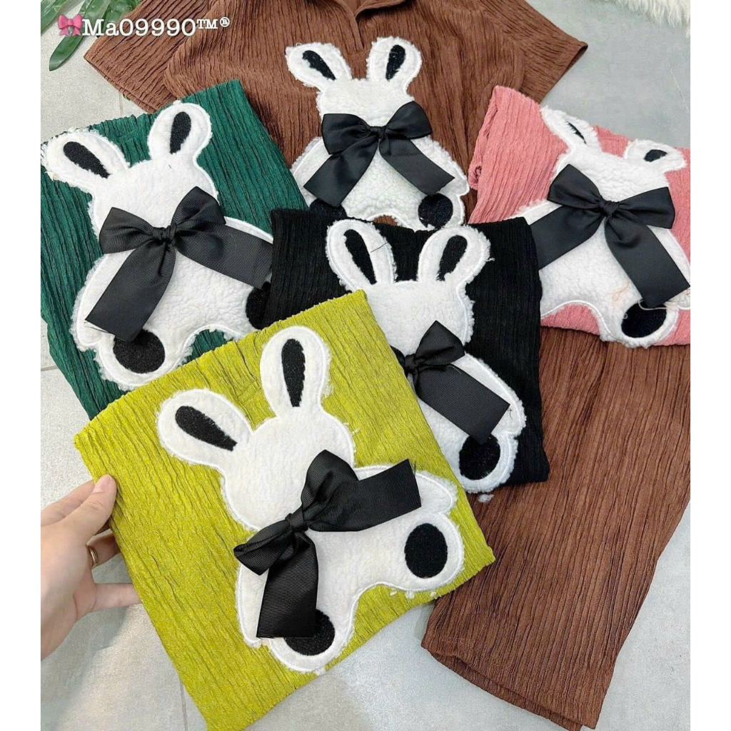 [7.7 Sales Freeship] Set bộ thun ngố cute, set thun xốp áo tay ngắn cổ bẻ in thỏ mix quần lửng ngố mặc thoải mái mtb