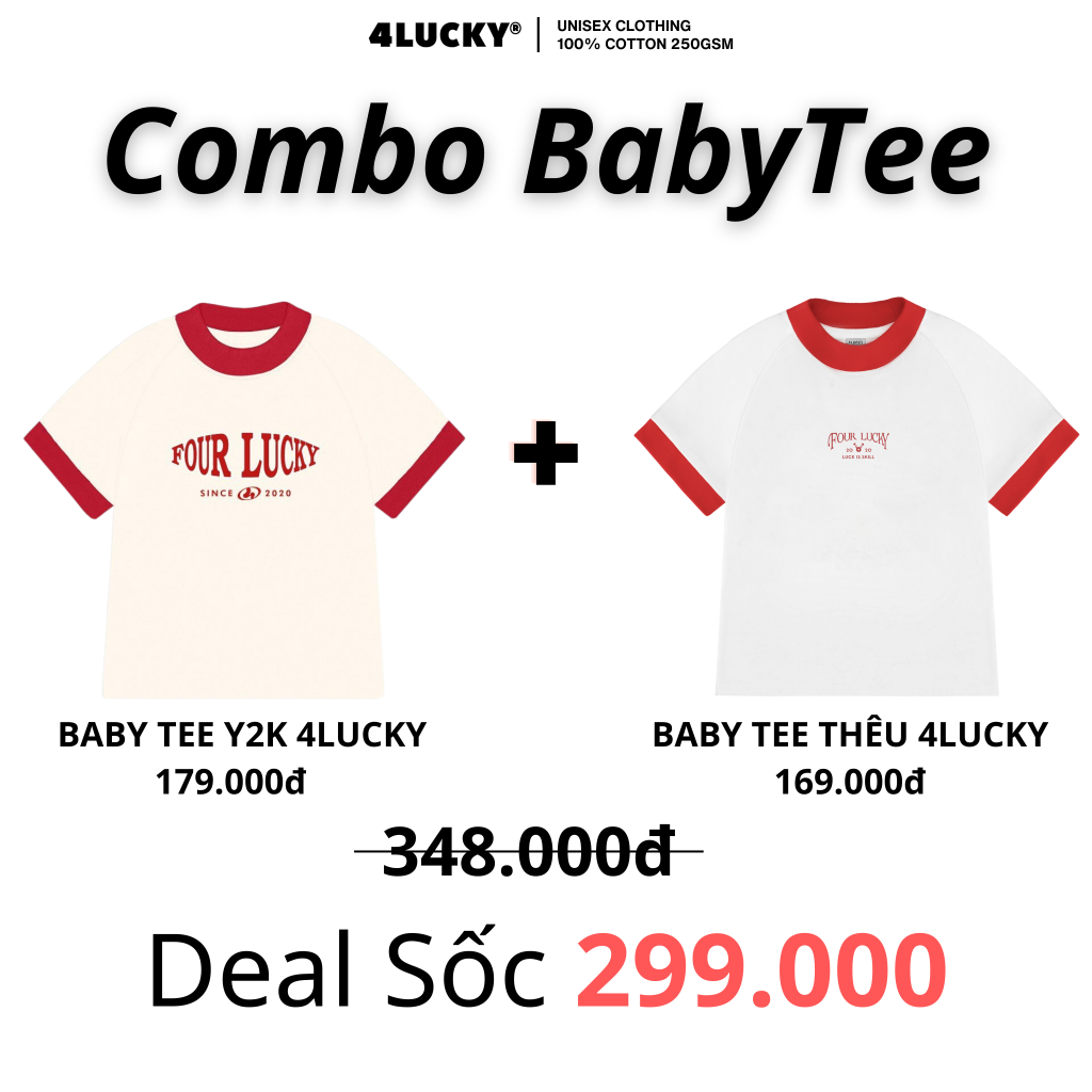 [Combo Babytee] Babytee y2k 4lucky 6501 + 6503 babytee thêu 4lucky tay ngắn unisex nam nữ cotton co giãn thoáng mát
