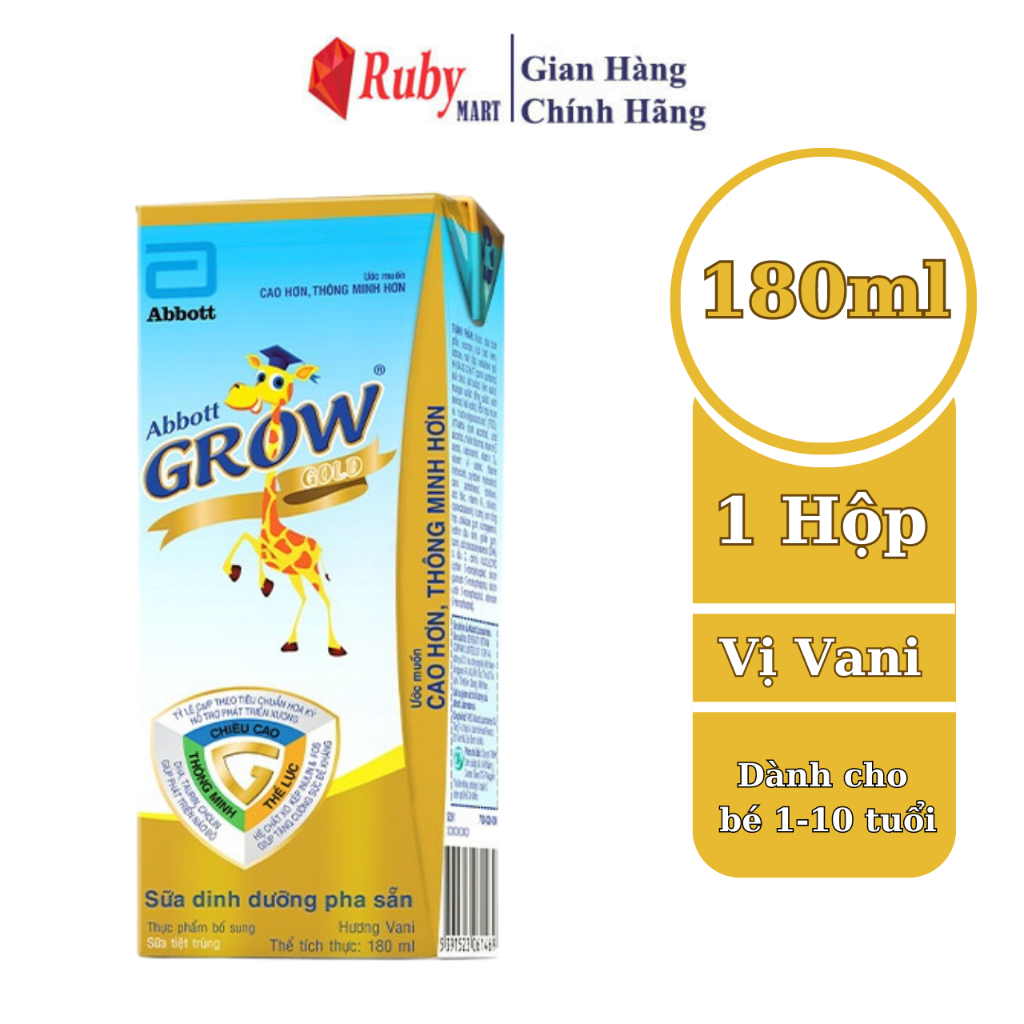 Thùng 48 Hộp Sữa Bột Pha Sẵn Abbott Grow Gold Vani 180ml (Giá Bán Trừ Khuyến Mãi) Dễ Uống