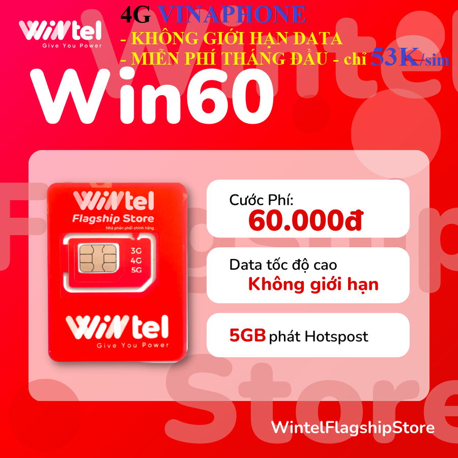 SIM WINTEL DATA KHÔNG GIỚI HẠN [Miễn phí tháng đầu], Sim Wintel 4G VINAPHONE, Sim VINAPHONE gọi Miễn phí