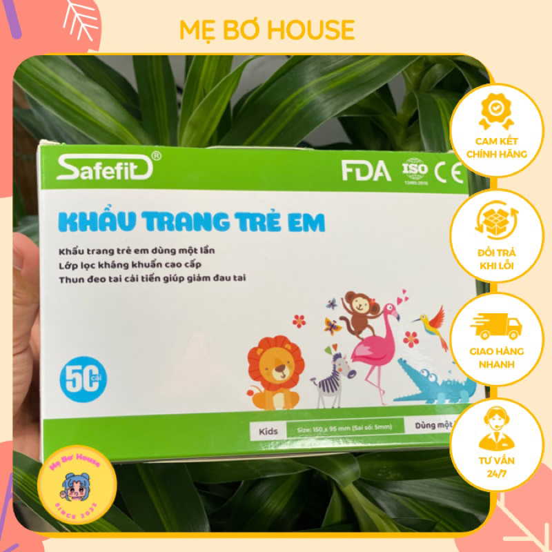 Khẩu trang cho bé ,khẩu trang y tế 3 lớp SAFEFIT quai su bảng to giúp kháng khuẩn từ 5-13 tuổi & những ai mặt nhỏ