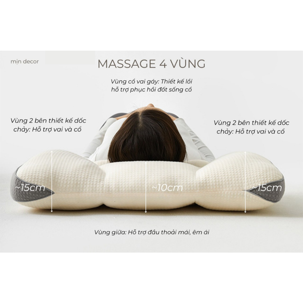 Gối Massage Therapy 2.0 thiết kế chuẩn công thái học hỗ trợ cổ vai gáy kích thước 50x70cm Mịn Decor