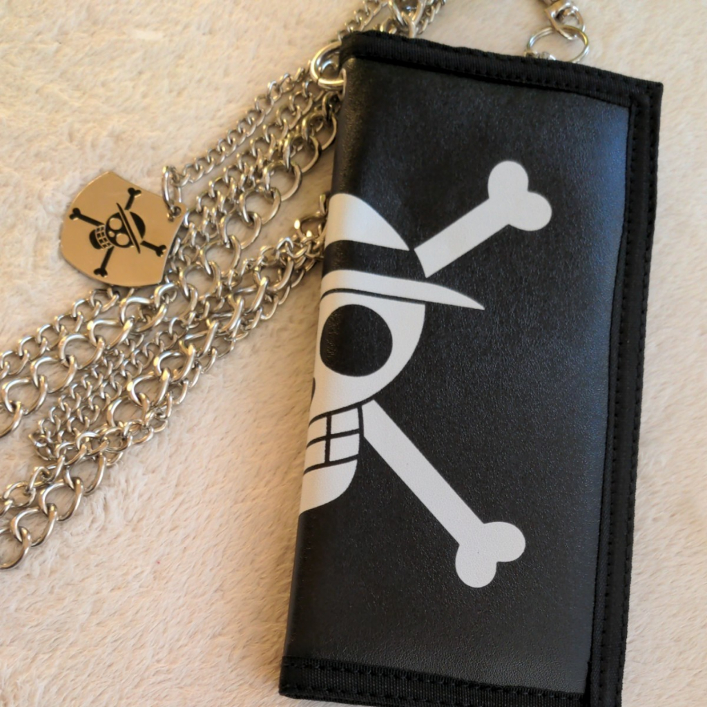 Ví dài One Piece màu đen Luffy có dây xích trang trí với quần Ví gập đôi 3 combination chains wallet