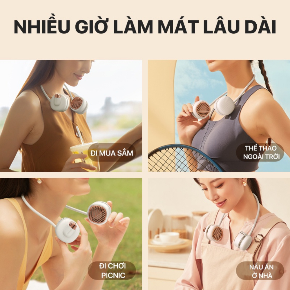 Quạt đeo cổ Deerma DEM-GB100 , Tích điện, Cầm tay, Dùng 4H, Chỉnh 360 độ, Bảo hành 12 tháng
