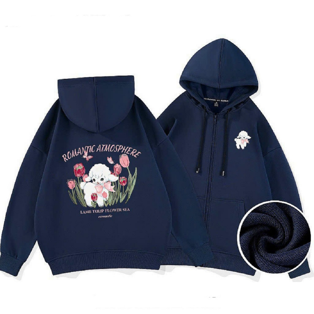 Áo Khoác Nỉ Logo Nồi Thiên Thần Sống Giữa Bông Hoa Tulip -Áo Hoodie Có Dây Kéo Nón 2 Lớp Kiểu Rộng Cặp Đôi Nam Nữ