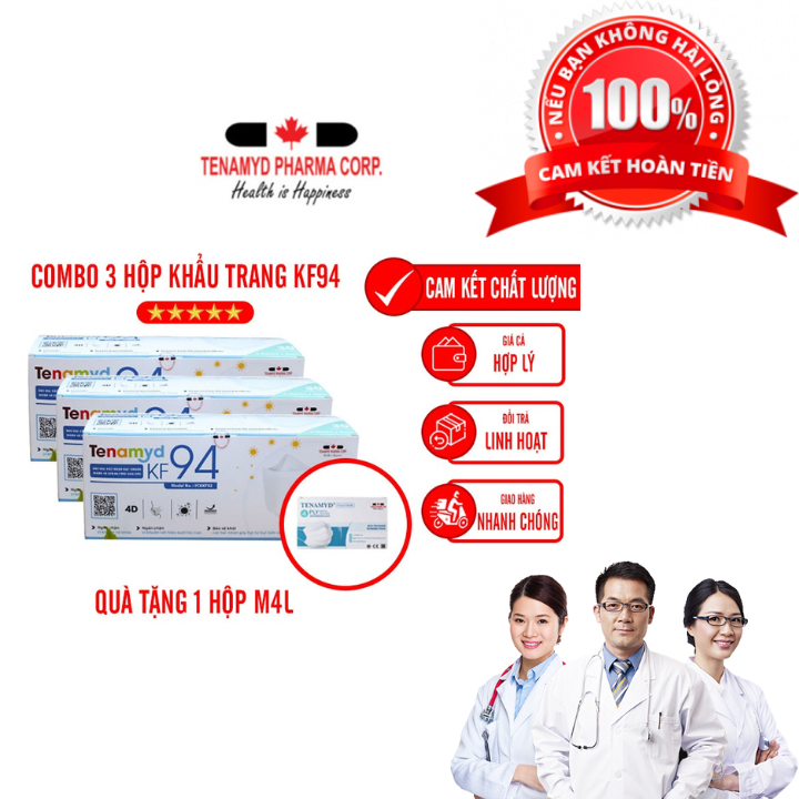 Khẩu Trang KF94 Người Lớn Màu Trắng Tenamyd Chính Hãng