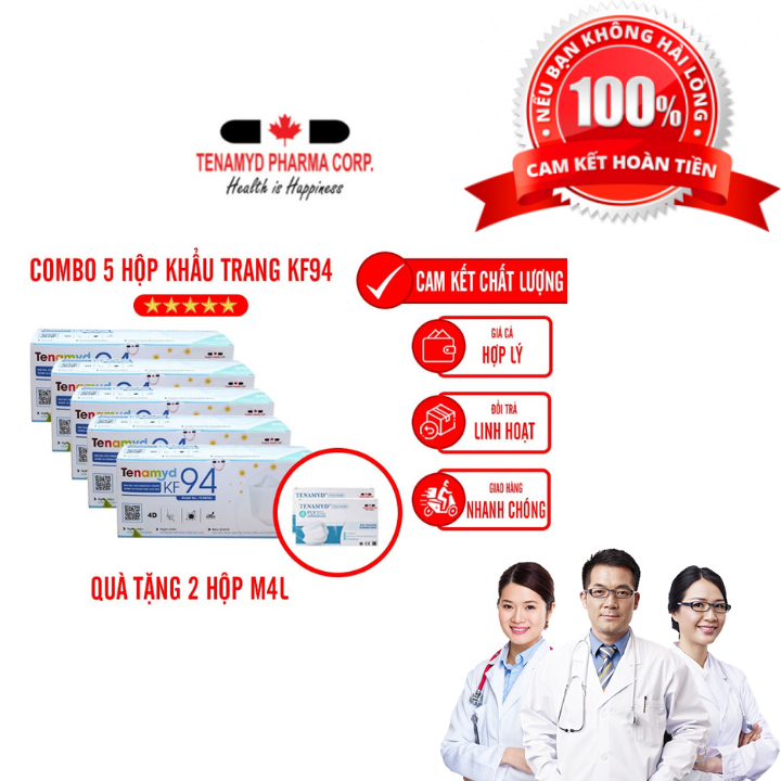 Khẩu Trang KF94 Người Lớn Màu Trắng Tenamyd Chính Hãng