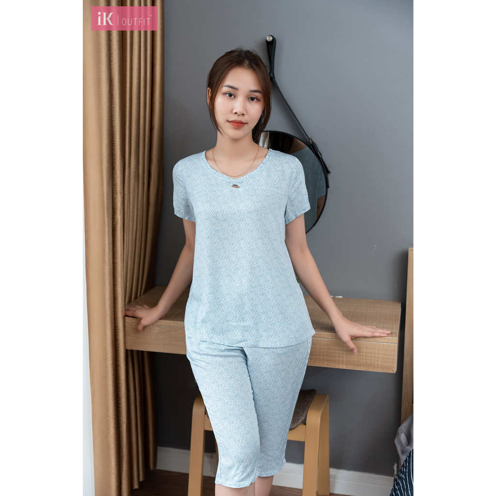 Bộ đồ mặc nhà nữ IK quần ngố áo tay cộc chất rayon siêu mát,thấm hút mồ hôi tốt IK0008