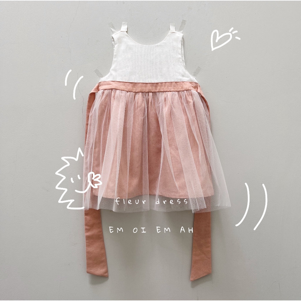 Đầm hồng trắng linen 2 lớp cho bé gái - FLEUR DRESS