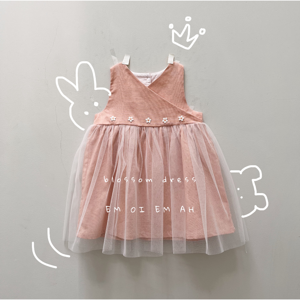 Đầm hồng linen 2 lớp cho bé gái - BLOSSOM DRESS