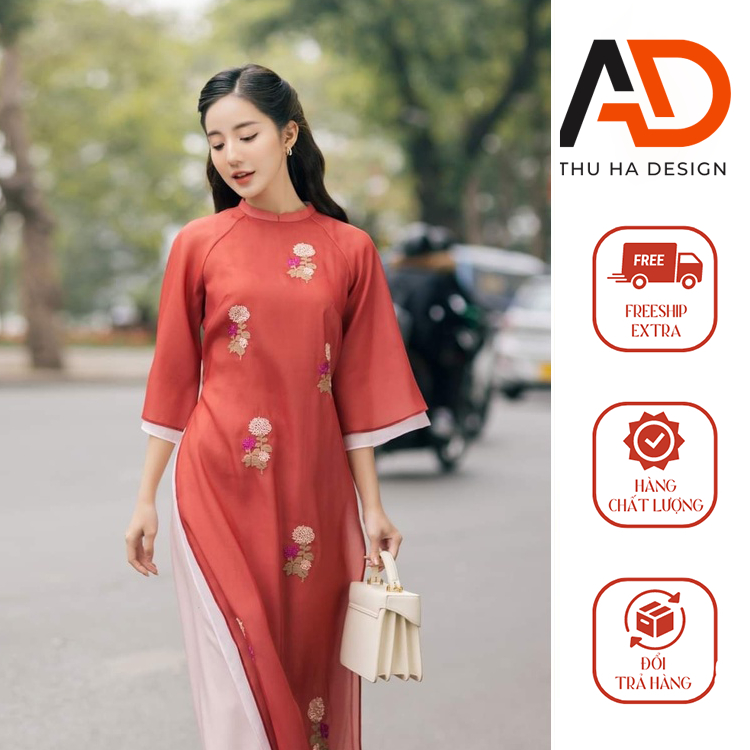 Áo dài cách tân thiết kế chất liệu tơ óng thêu cao cấp