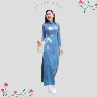 Áo dài cách tân lụa tây thi , áo dài thụy anh xám xanh