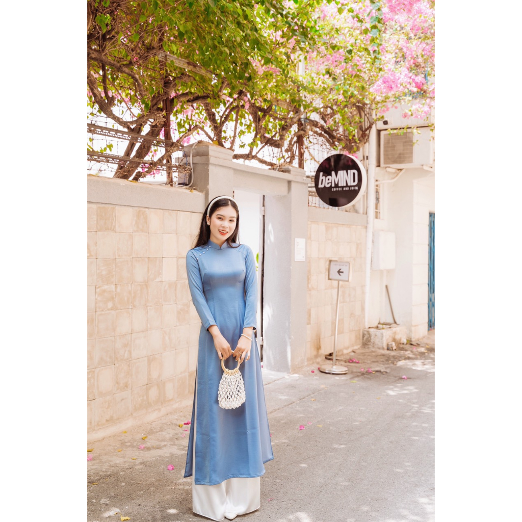 Áo Dài Cách Tân Lụa Tây Thi  , Áo Dài Thụy Anh Xám Xanh