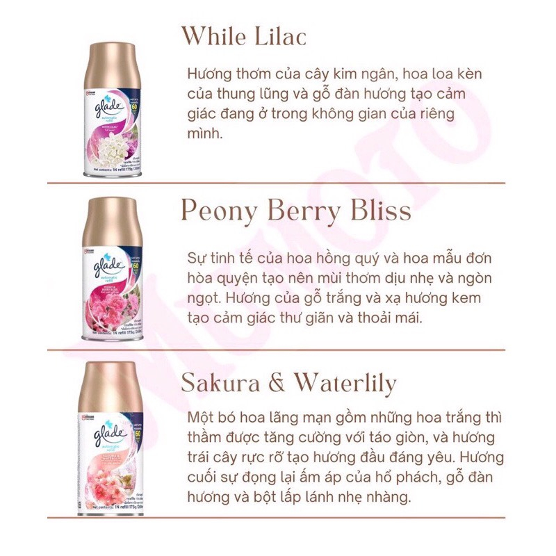 - Chai Xịt Phòng Thay Thế Vào Máy Xịt Phòng Tự Động Glade - 269ml/175g - Hàng chính hãng DKSH Việt Nam.