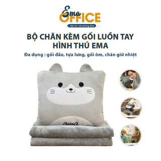 Bộ chăn gối văn phòng luồn tay hình thú EMA - Bộ chăn gối ngủ trưa đa năng tiện lợi