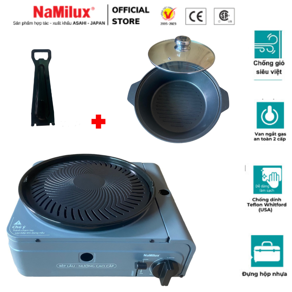 Bộ Bếp Nướng Gas Mini và Nồi Nấu Lẩu đa năng Namilux GS2923PF|Bếp nướng không khói