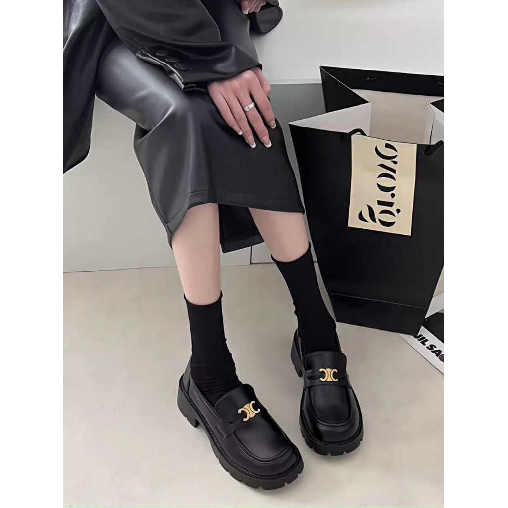 Giày Lười Oxford QUAI GẤP LOAFER màu Đen/Kem Đế Cao 6cm dáng Lolita mới đẹp hot thời trang