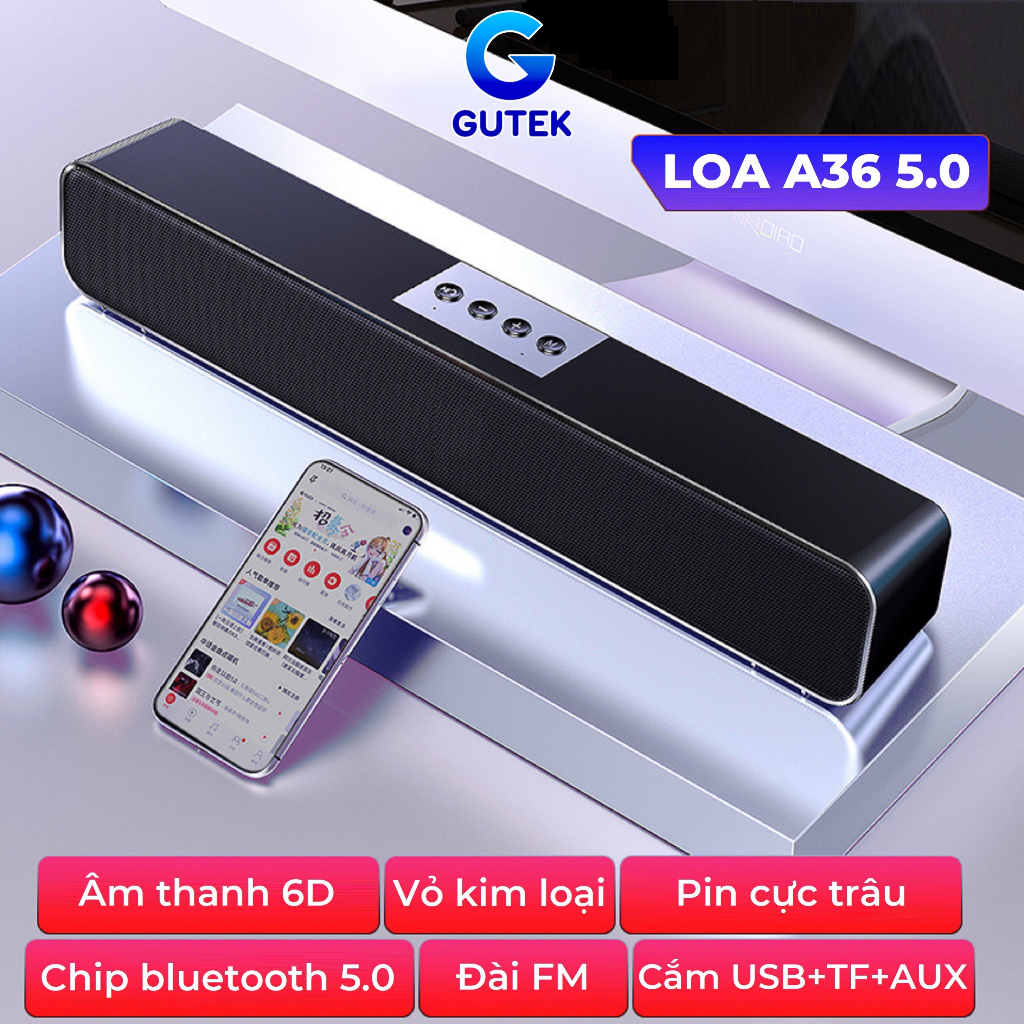 Loa bluetooth nghe nhạc không dây A36 bass siêu trầm cắm usb thẻ nhớ dùng được máy tính