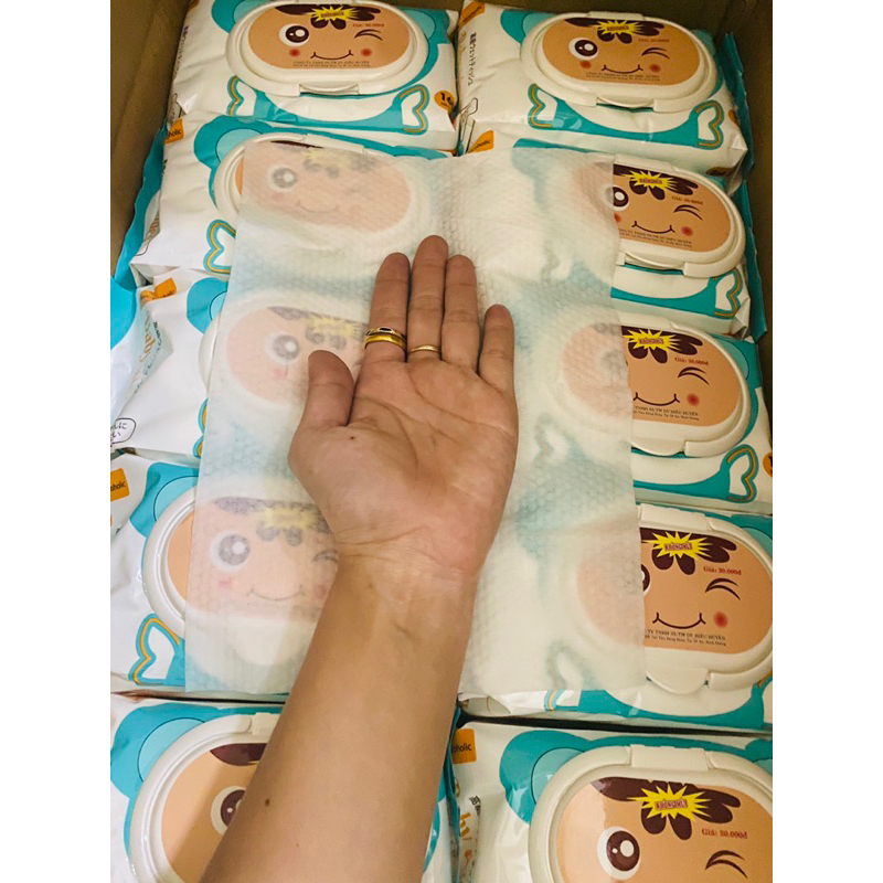 1 BỊCH KHĂN ƯỚT GẤU KHÔNG MÙI KHĂN DÀY KHỔ LỚN 165GR