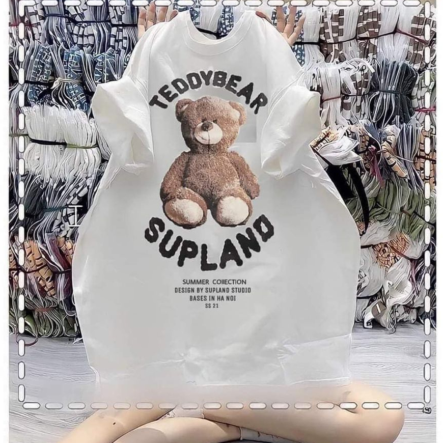 Áo thun nữ tay lỡ chất cotton su in GẤU SUPLAND phong cách Hàn Quốc THU LÊ UNISEX M945